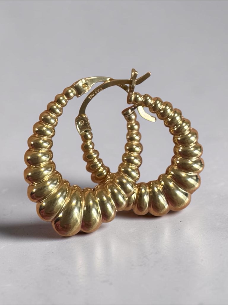 10k Gold Ribbed Hoop Earrings
